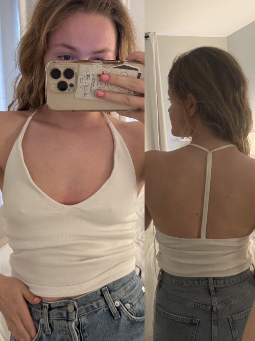 Zara White Single Strap Racerback Tank Top